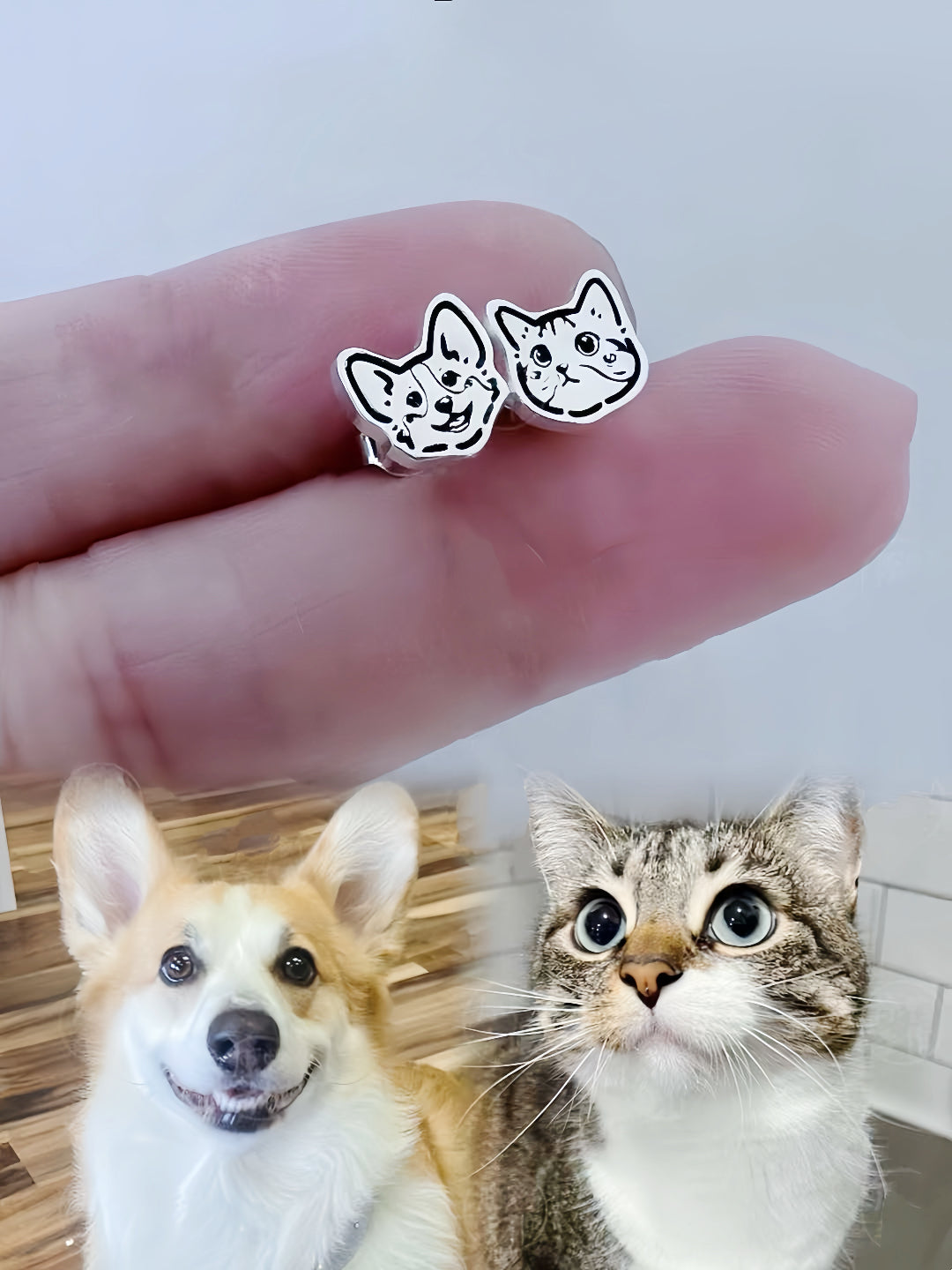 Custom Pet Portrait Earrings - Crafted in 999 Silver